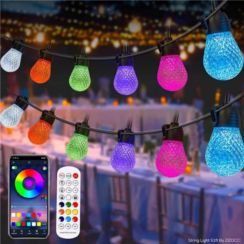 String Lights for Outside, Indoor, 51ft Patio Shatterproof Waterproof